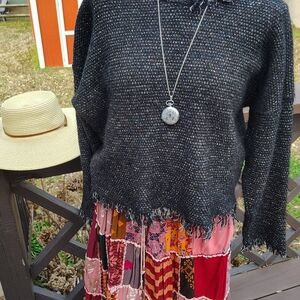 - ISABELLA MARANT SZ 38 SZ M BLACK/SILVER SPECKLED RAW HEM PULLOVER